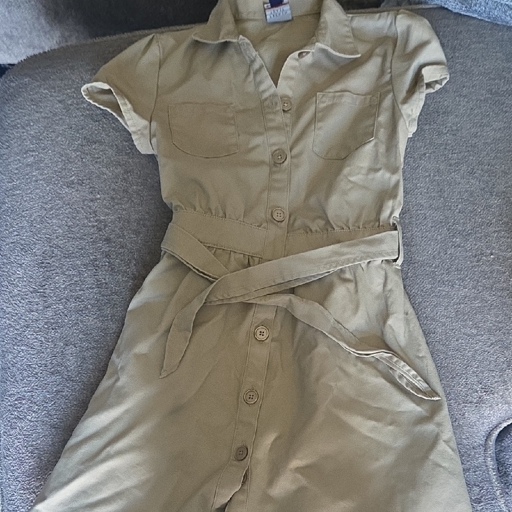 French Toast Tan Button-Up Kids Dress